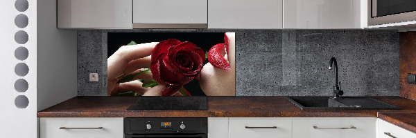 Panel para cocina Mujer con una rosa