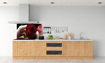 Panel para cocina Mujer con una rosa