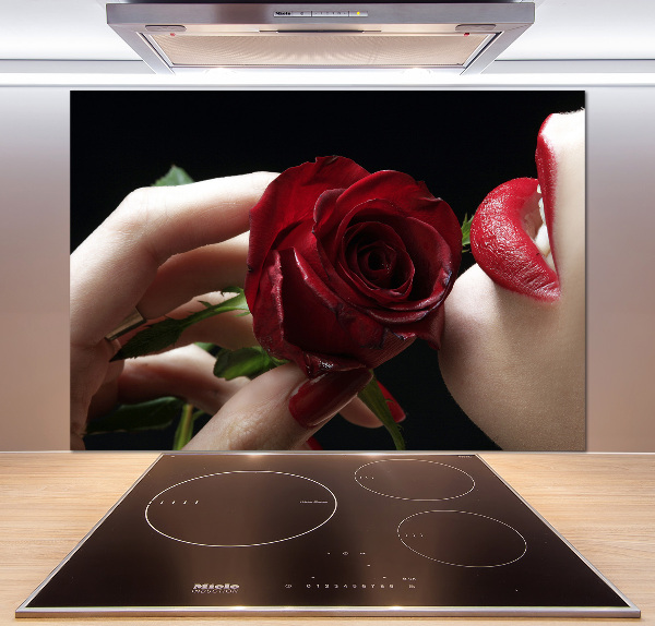 Panel para cocina Mujer con una rosa