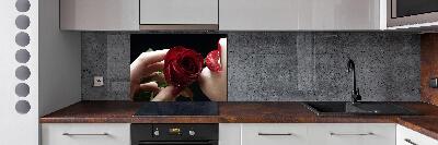 Panel para cocina Mujer con una rosa