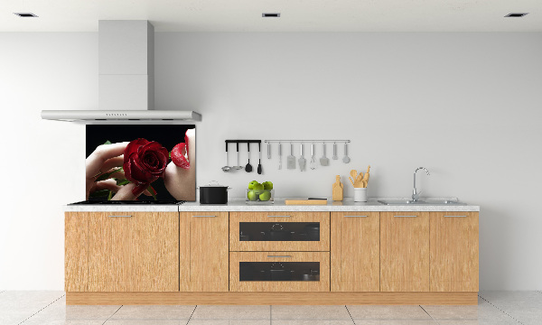 Panel para cocina Mujer con una rosa