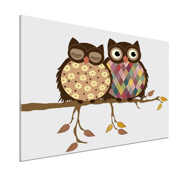Panel lacobel Dwie sowy na gałęzi