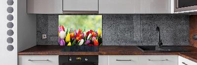 Panel de pared de cocina tulipanes coloridos