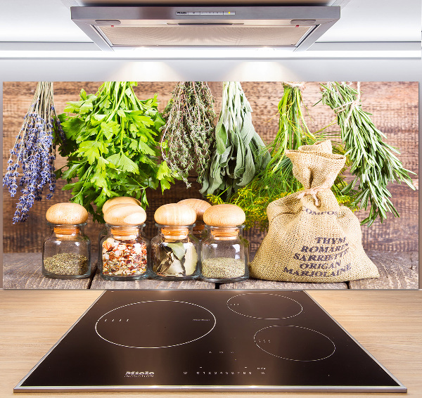 Salpicadero para cocina Hierbas en una cuerda