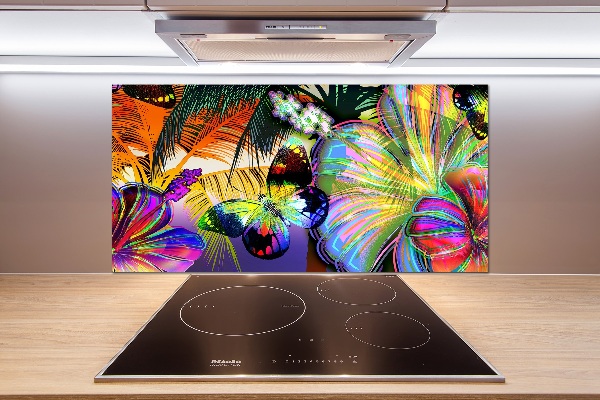 Panel para cocina Flores y una mariposa