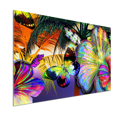 Panel para cocina Flores y una mariposa