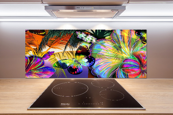 Panel para cocina Flores y una mariposa