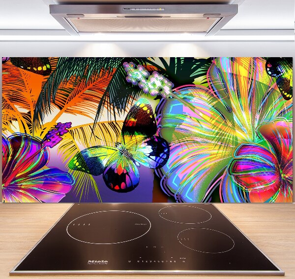 Panel para cocina Flores y una mariposa