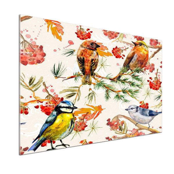 Panel de pared de cocina Coníferas y aves