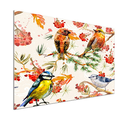 Panel de pared de cocina Coníferas y aves