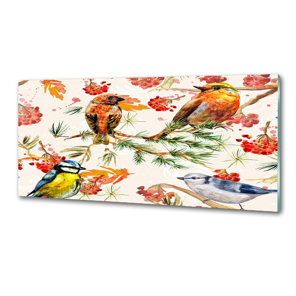 Panel de pared de cocina Coníferas y aves