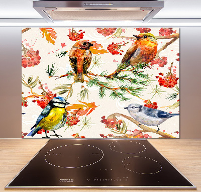 Panel de pared de cocina Coníferas y aves