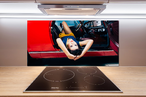 Panel de pared de cocina Mujer en el coche