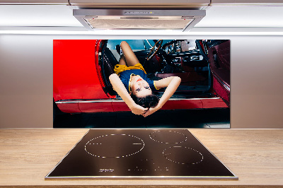 Panel de pared de cocina Mujer en el coche