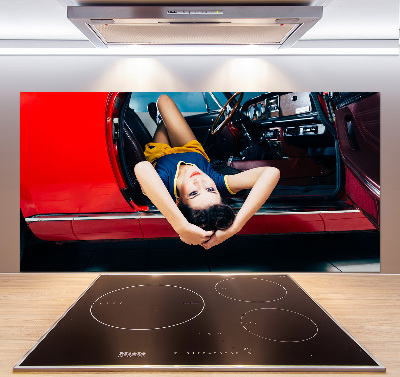Panel de pared de cocina Mujer en el coche