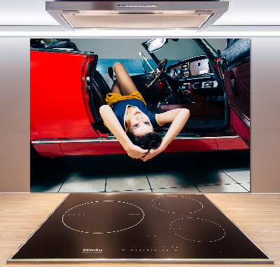 Panel de pared de cocina Mujer en el coche