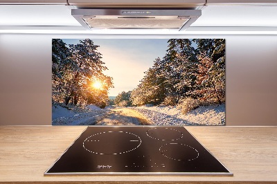Panel de pared de cocina Un camino en el bosque en invierno.