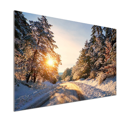 Panel de pared de cocina Un camino en el bosque en invierno.