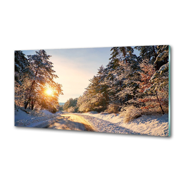 Panel de pared de cocina Un camino en el bosque en invierno.