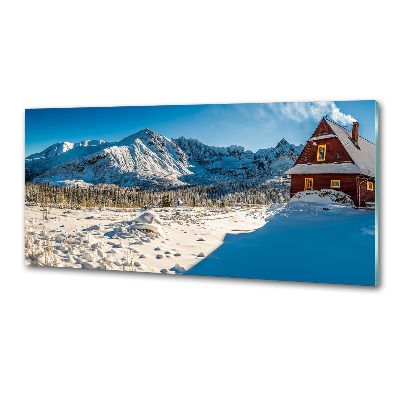 Panel de pared de cocina Una cabaña en las montañas