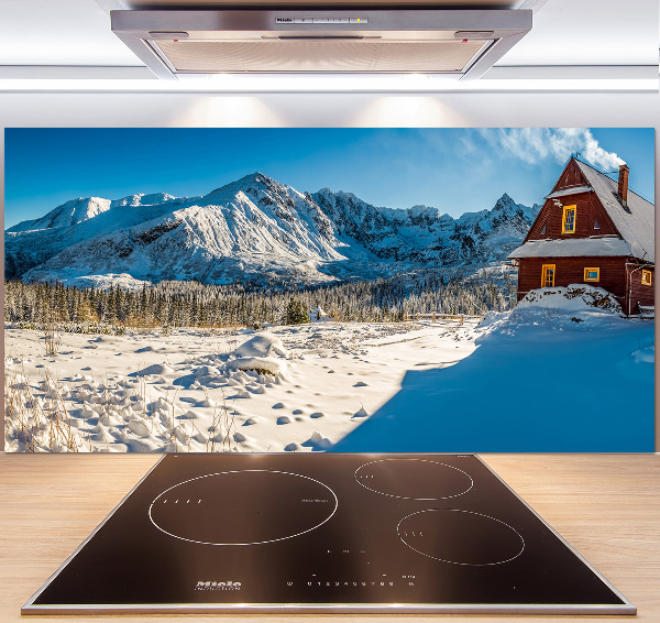 Panel de pared de cocina Una cabaña en las montañas