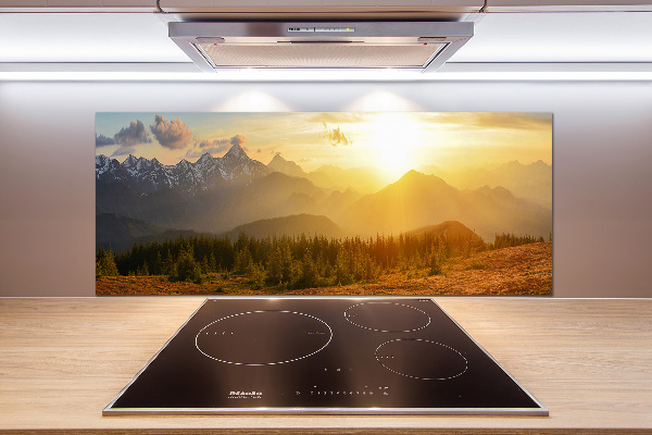 Panel antisalpicaduras Atardecer en la montaña