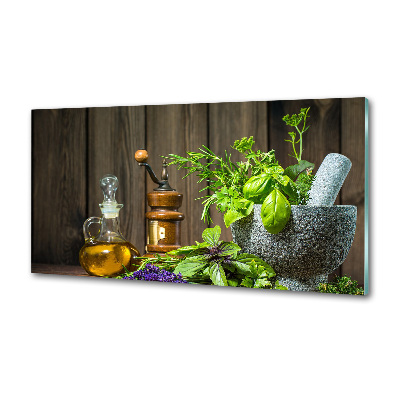 Salpicadero para cocina Hierbas en un mortero