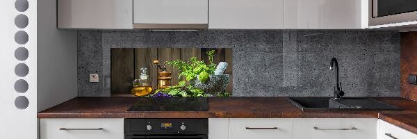 Salpicadero para cocina Hierbas en un mortero