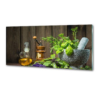 Salpicadero para cocina Hierbas en un mortero