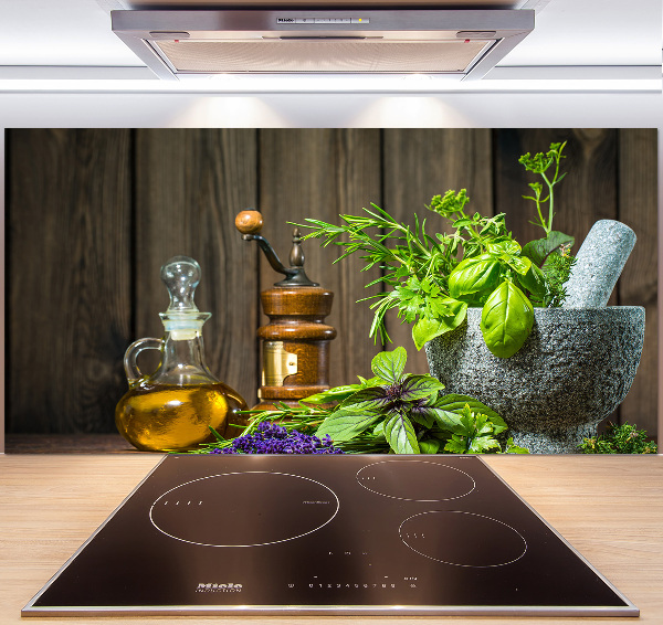 Salpicadero para cocina Hierbas en un mortero