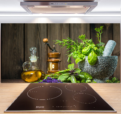 Salpicadero para cocina Hierbas en un mortero