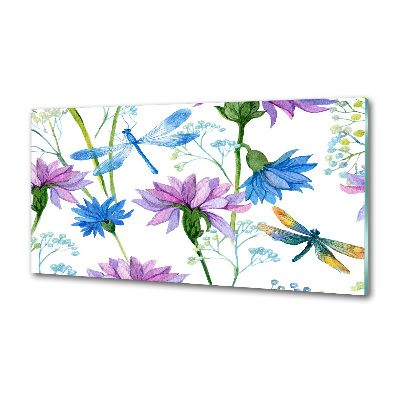 Salpicadero para cocina Flores y libélulas