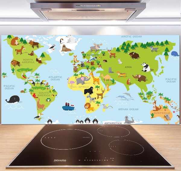 Panel de pared de cocina Mapa de animales