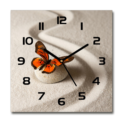Reloj cuadrado Piedra zen y mariposa