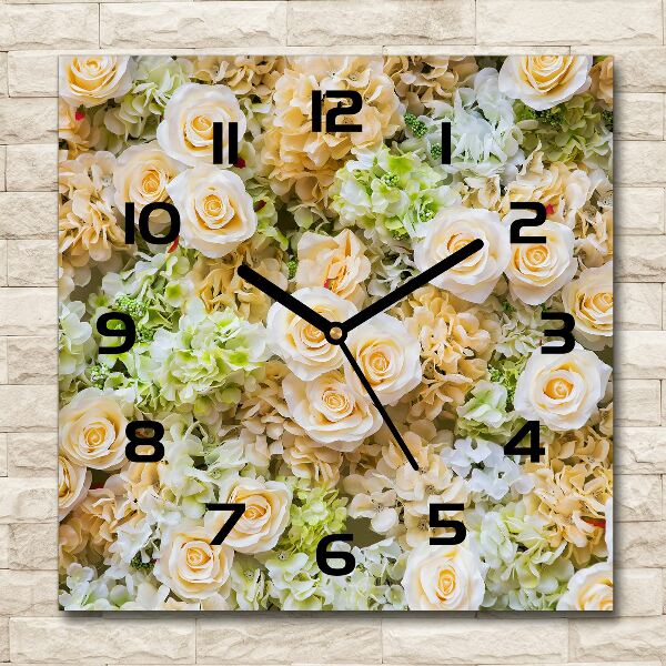 Zegar ścienny szklany kwadratowy Róże