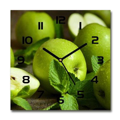 Reloj de pared cuadrado manzanas verdes