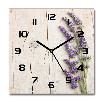 Reloj de pared cuadrado Lavanda sobre madera