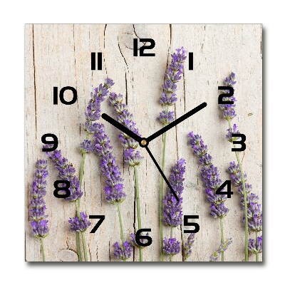 Reloj de pared cuadrado Lavanda sobre madera