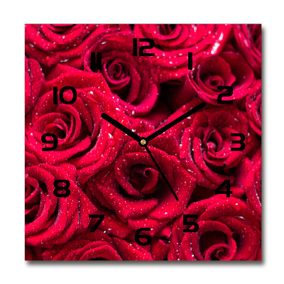 Reloj de pared cuadrado Gotas sobre rosas