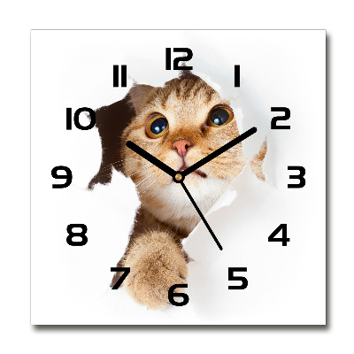 Reloj cuadrado Gato en un agujero