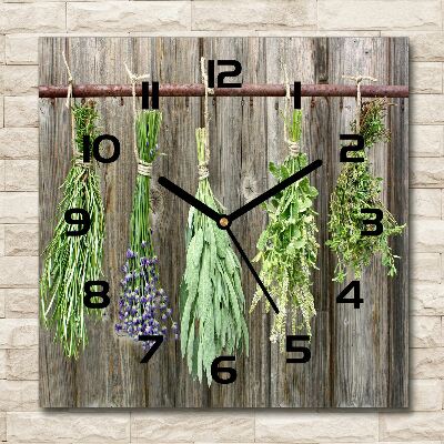 Zegar szklany kwadratowy Zioła na sznurku