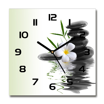 Reloj de pared cuadrado Orquídea y piedras