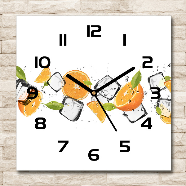 Zegar szklany kwadratowy Pomarańcze z lodem