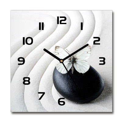 Reloj de pared cuadrado Piedra zen y mariposa