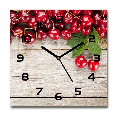 Reloj de pared cuadrado Cerezas en madera