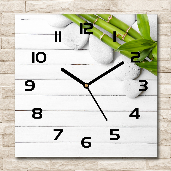 Zegar ścienny szklany kwadratowy Bambus