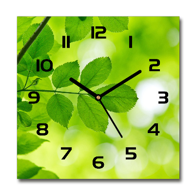 Reloj de pared cuadrado hojas verdes