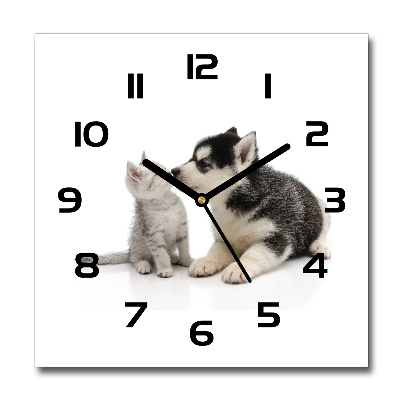 Reloj de pared cuadrado Perro y gato