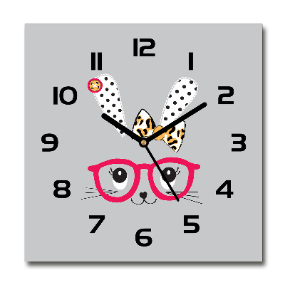 Reloj de pared cuadrado Conejo con gafas