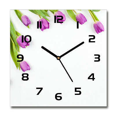 Reloj de pared cuadrado tulipanes morados